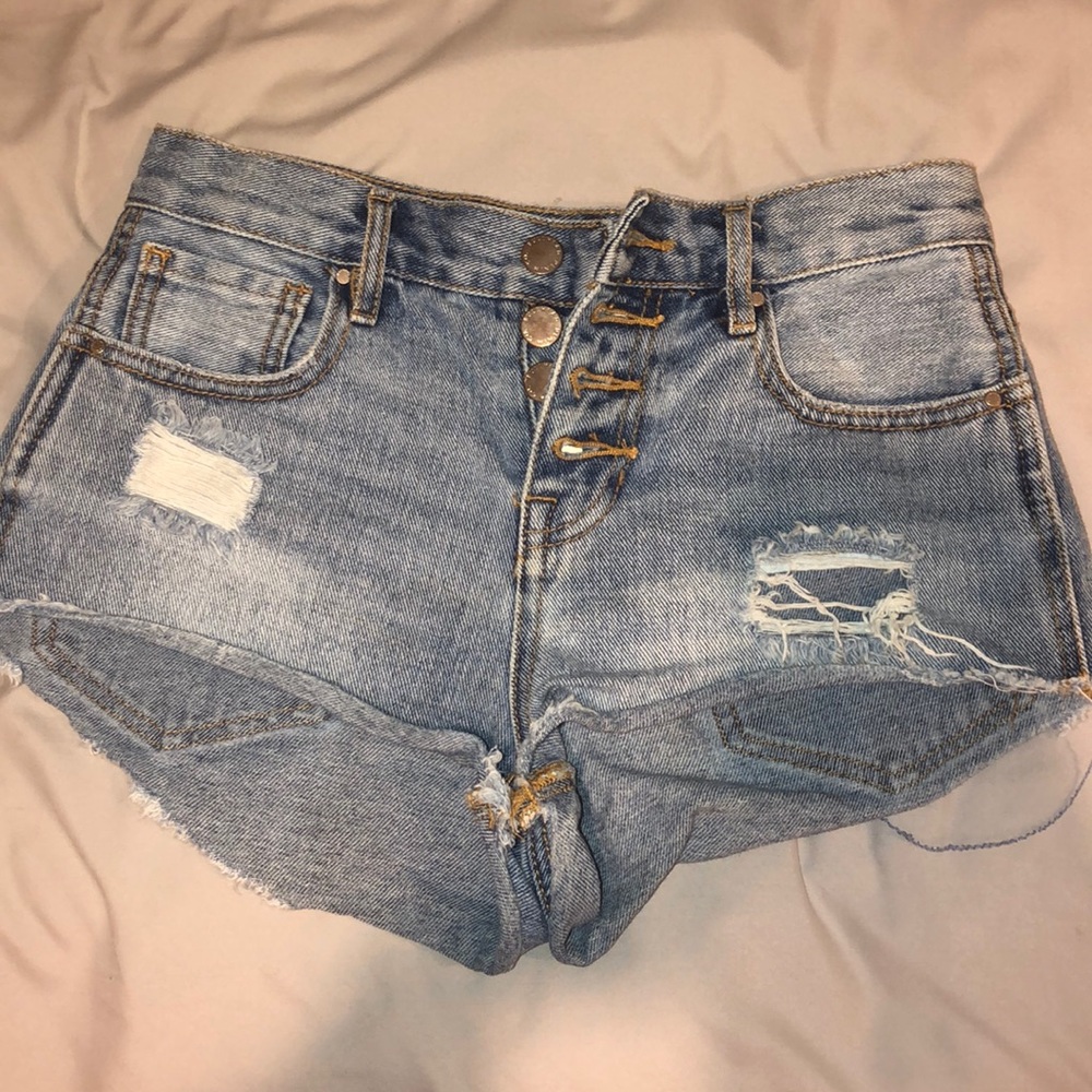 High Rise Distressed Denim Shorts